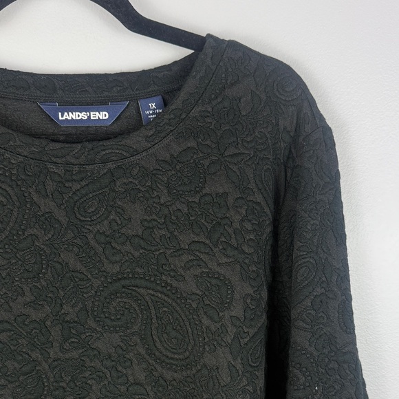 Lands' End Black Paisley Damask Jacquard Crew Neck Long Sleeve 1X Sweatshirt - Picture 7 of 12